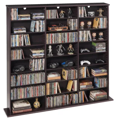 Immagine prodotto di Scaffale per DVD VEVOR con 24 scomparti (8 ripiani), scaffale multimediale da terra 142 x 22 x 130 cm, scaffale salvaspazio per CD, DVD, libri e dischi di giochi, libreria per soggiorno/ufficio domestico, marrone