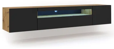 Immagine prodotto di Mobile TV basso Aura 200 cm Base universale sospesa o in piedi Mobile TV Lavagna TV Tavolino HiFi Mobile pensile (rovere Artisan / stuoia nera con LED)