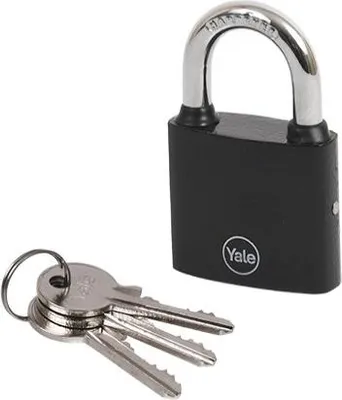 Produktbild von YALE Y111B/50/125/1/B Vorhängeschloss mit Riegelbügel aus Gusseisen, schwarz, 50 mm Kasten