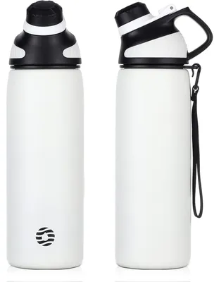 Produktbild von Edelstahl Trinkflasche Sport Magnetischer Deckel 1000 ml BPA-Frei Auslaufsicher Thermo Kohlensäuregeeignet Weiß