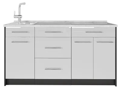Obrázok produktu pre Kuchynský blok Vicco Fame-Line Biely vysoký lesk 150 cm, AP Marble, Model 65397