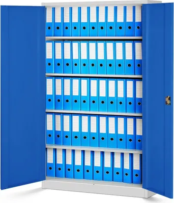 Produktbild von 2er Set Aktenschrank XXL C001II Büroschrank Metallschrank Flügeltüren Stahlblech Pulverbeschichtung 185 cm x 115 cm x 40 cm Farbe: Grau/Blau