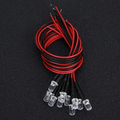 Immagine prodotto di 50 luci LED 12 V, 5 mm, bianco caldo - testa rotonda - con cavo - elettroluminescenti.