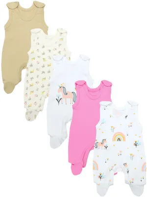 Produktbild von TupTam Unisex Baby Strampler mit Aufdruck 5er Set, Farbe: Einhorn_Blumen, Größe: 74