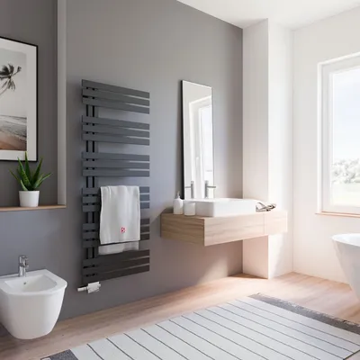 Produktbild von Schulte Heizkörper Emma, 150 x 60 cm, seitliche versetzter Mittelanschluss, Farbton Anthrazit, Stahl pulverbeschichtet, Anschluss an Zentralheizung, Lieferung ohne Thermostat oder Heizstab