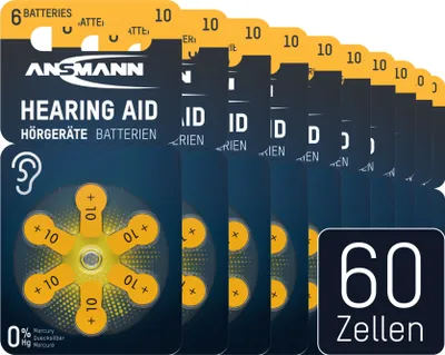 Produktbild von ANSMANN Hörgerätebatterien Typ 10 gelb PR70 P10 ZL4, Knopfzellen (60 Stück)