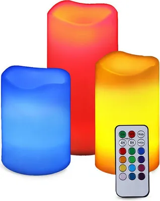Produktbild von 3er set LED Kerzen mit Fernbedienung Farbwechsel Timer