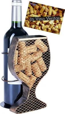 Produktbild von BRUBAKER Weinflaschenhalter mit Korken Aufbewahrung - Weinglas Metall Dekoration mit Sammelbox für Weinkorken - Deko Objekt Flaschenständer mit Grußkarte als Weingeschenk für Frauen und Männer