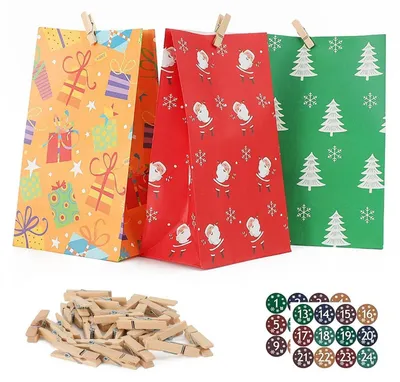 Productafbeelding van Adventskalender om zelf te vullen, model 2026, 24 kalenders met stickers en houten klemmetjes