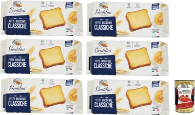 Produktbild von Gentilini Fette Biscottate Classiche Zwieback n 100% italienisches Produkt 6x 185g + Italian Gourmet polpa 400g