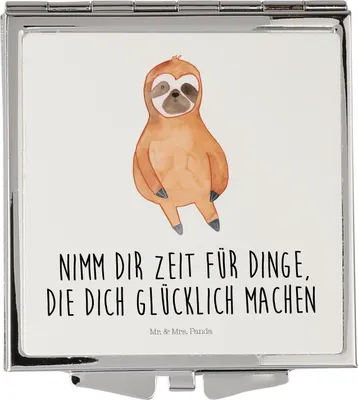 Produktbild von Mr. & Mrs. Panda Schminkspiegel Faultier Zufrieden - Weiß - Geschenk, klein, Handspiegel, Happy, Zufriedenheit, Glück, Kosmetikspiegel, Quadratischer Spiegel