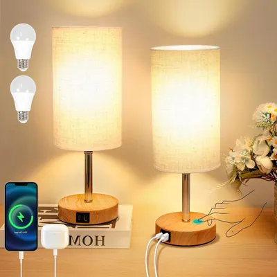 Immagine prodotto di Set di luci notturne - Lampade da tavolo USB - Illuminazione per la camera da letto - Controllo touch - 14 x 39 cm - Beige
