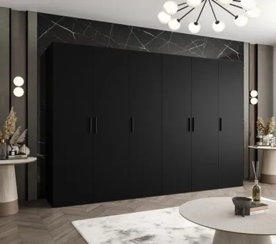 Produktbild von Geräumiger Kleiderschrank HELMA 1.300 cm - schwarz / schwarze Griffe