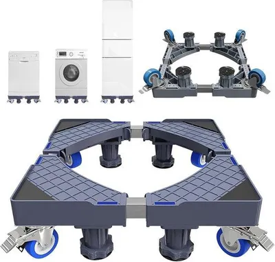 Produktbild von Verstellbares Unterstützungsgerät für Waschmaschine & Trockner – Möbelhochhäuber mit 4 Rollen, Anti-Vibration, bis 250 kg Tragfähigkeit