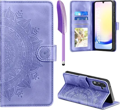 Produktbild von Samsung Galaxy A25 Lederhülle, Flip Wallet Case mit Standfunktion, Kartenfach, Magnet in Lila