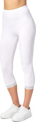 Produktbild von Merry Style Damen 3/4 Capri Leggings aus Baumwolle mit Spitze MS10-224 (Weiß, XS)