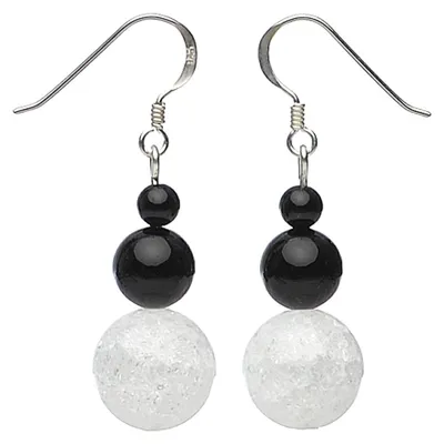Produktbild von Ohrringe Ohrhänger aus Onyx & Bergkristall & 925 Silber schwarz weiß Ohrschmuck für Damen
