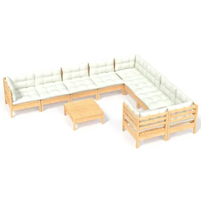 Produktbild von vidaXL 10-tlg. Garten-Lounge-Set mit Creme Kissen Kiefernholz