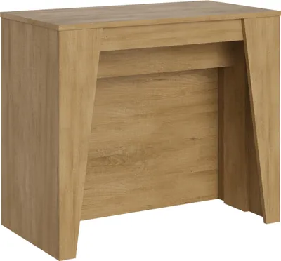 A light brown wooden console table with a modern design.