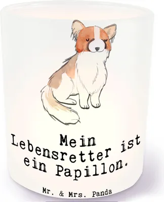 Produktbild von Mr. & Mrs. Panda Kerzenhalter Papillon Lebensretter - Transparent - Geschenk, Kontinentaler Zwergspaniel, Glas Windlicht, tisch, Teelichthalter, Teelicht