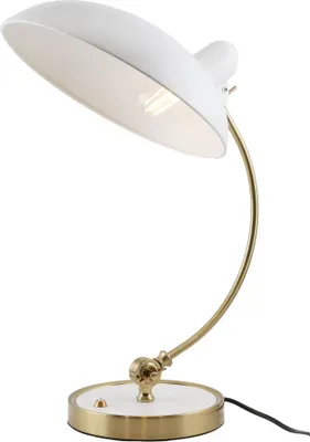 Imagen del producto de BOFA Lámpara de mesa E27, lámpara blanca y dorada de metal con pantalla orientable D29 cm para escritorio dormitorio oficina