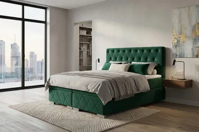 Produktbild von Boxspringbett CARMEN 140 cm x 200 cm Amor Velvet 11 Grün Bett mit zwei Bettkästen und H3 Matratze,Komplett-Set mit Matratze und Topper