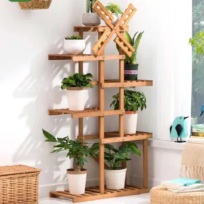 Produktbild von Multifunktionales Pflanzenregal aus Bambus - Design 2 mit 6 Regalen