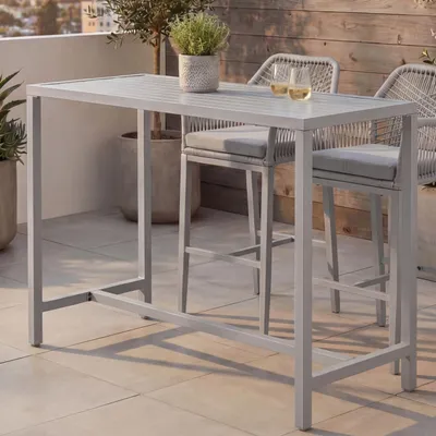 Produktbild von Stehtisch HWC-P91, Gartentisch Bartisch Tisch, Outdoor Metall 105x130x65cm  hellgrau