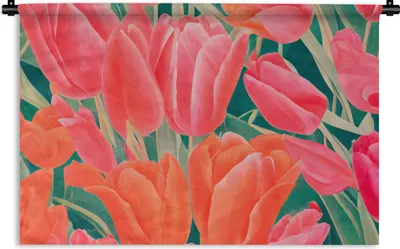 Produktbild von MuchoWow® Wandteppich Wandbehang Tulpen - Blumen - Rosa - Rot - Kunst 60x40 cm Tapisserie Dekoration Wandtuch - Wanddekorationen