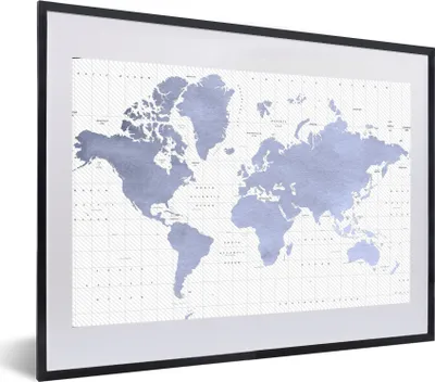 Produktbild von MuchoWow® MuchoWow® Gerahmtes Poster Weltkarte - Blau - Meer 60x40 cm - Poster mit zchwarzem Bilderrahmen - Schlafzimmer - Plakat in Rahmen - Drucken