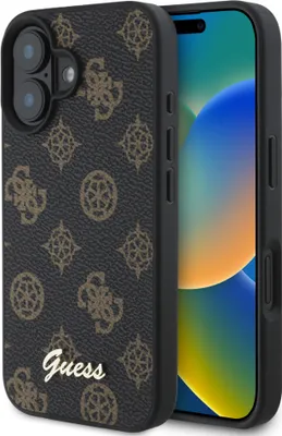 Produktbild von Guess GUHMP16SPGPYSK iPhone 16 6.1" schwarz hardcase Peony Script MagSafe Schutzhülle