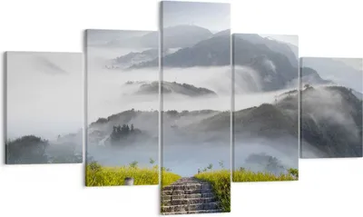 Produktbild von Bild auf Leinwand - Leinwandbild - Berg Nebel Landschaft Morgen - 125x70cm - Wand Bild - Wanddeko - Leinwanddruck - Bilder - Kunstdruck - Wanddekoration - Leinwand bilder - Wandkunst - EA125x70-2478