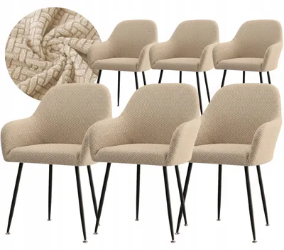 Produktbild von 6er Set Stuhlhusse - Beige - für Schalenstuhl mit Armlehne - Stretch Bezug Esszimmerstühle