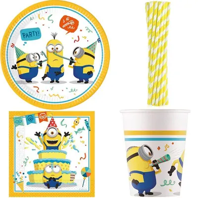 Produktbild von Partygeschirr Minions Partyset Kindergeburtstag Party Deko Dekoration Teller Becher Servietten