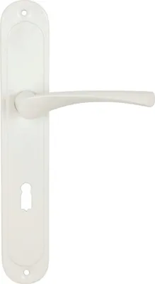 Produktbild von DOMINO Türgriff 72 Drückergarnitur BB-Buntbart Set | Langschildgarnitur | Türklinke für Zimmertür, Bürotür, Kellertür & Innentür | L-Form | Türbeschläge aus Aluminium |Weiss Türdrückergarnitur | EVA Weiß