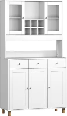 Produktbild von Küchenschrank, 180 cm, Glastüren, verstellbare Einlegeböden, Weiß