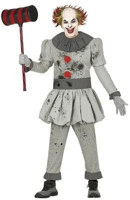 Productafbeelding van Clown Halloween, griezelige grappenmaker, feestverstoring, griezelfeest, carnaval. Maat: 52 - 54 (L). Kleur: Grijs