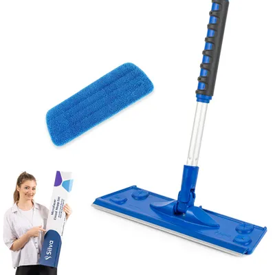 Produktbild von Silva Mikrofaser Wischmop - Bodenwischer Set mit Soft Touch Griff, 360° Drehgelenk & Teleskopstiel – Mop Set mit Wand