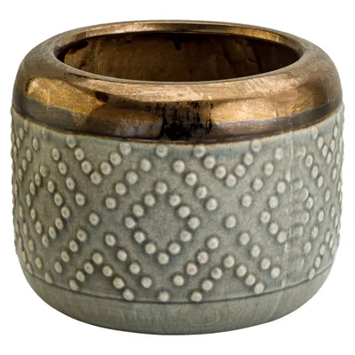 Produktbild von Keramik Oval Glasiert Blumentopf Grau & Gold H 14cm D 13cm Vintage Skandinavischen Stil Ornament