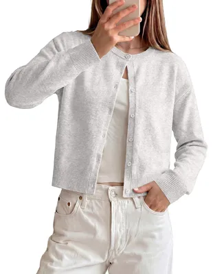 Productafbeelding van Gebreid Vest Dames - Lichtgrijs, Lange Mouwen, Ronde Hals
