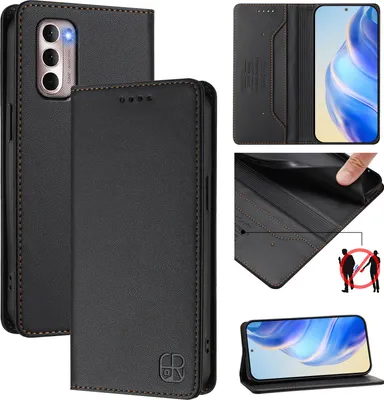 Obrázek produktu pro Kožené pouzdro pro Motorola Moto G Stylus 2022 4G, flipové pouzdro s přihrádkami na karty, peněženkou a stojánkem Černý