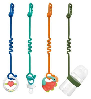 Produktbild von Schnullerkette Silikon 4 Stück verstellbar für Kinderwagen Hochstuhl Autositze Krauseminze Blau Orange Olive