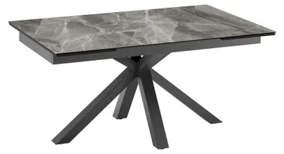 Produktbild von Ausziehbarer Ceramica 1 Tisch 160/240 cm mit glänzender anthrazitfarbener Marmorkeramikplatte auf gehärtetem Glas und Metallgestell - Stones