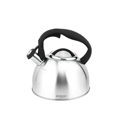 Produktbild von MICHELINO 2,5L Edelstahl Flötenkessel Teekessel Kessel SILBER Griff:Schwarz11406
