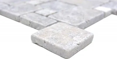 Produktbild von Handmuster Naturstein Mosaikfliesen Travertin weissgrau matt Wand Boden Küche Bad Dusche MOS40-FP47_m