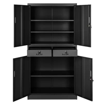 Image de Armoire métallique de classement avec 2 tiroirs 40 x 90 x 180 cm - noir