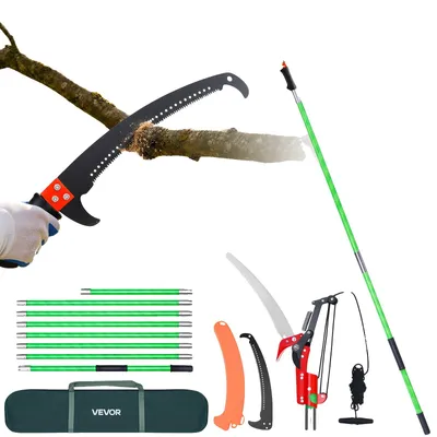 Produktbild von VEVOR Handbetriebene Astsäge, 118-809,3 cm ausziehbare Teleskopbaum-Schneider mit Scheren, scharfe 65Mn Stahlklinge, leichter Fiberglasgriff, für das Beschneiden hoher Äste, Schnittwerkzeug für Palmen und Sträucher, Zwei Dual-Hook-Klingen+Eine kleine Säge