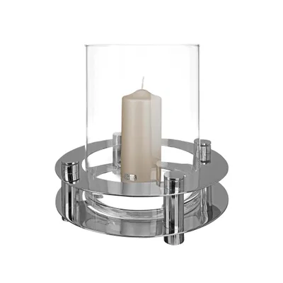 Produktbild von Fink RICARDO, Windlicht mit Glas, Aluminium, vernickelt, Glas, Eisen, glatt, silberfarben, L. 23 cm, B. 23 cm, H. 25 cm, D. 23 cm 146259