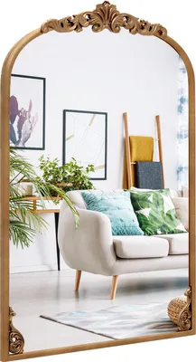 Obrázok produktu pre COSTWAY Barokové zrkadlo zlaté, 61 x 90 cm, oblúkové zrkadlo s kovovým rámom, starožitné oblúkové zrkadlo, dekoratívne zrkadlo ku krbu, do obývačky