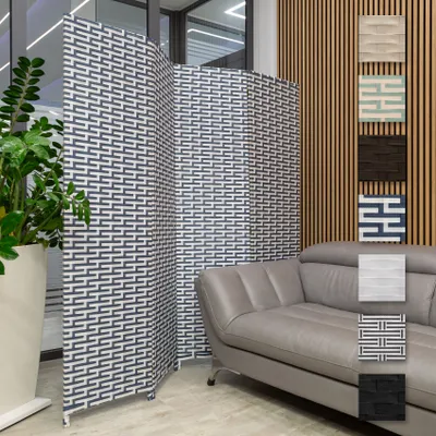 Produktbild von HEXIM Paravent 180x180 cm - Trennwand 4-teilig klappbar für Innenbereich - Dekorativer Blickfang Privatsphäre Raumteilung Innenbereich (L24102 dunkelblau & weiß)